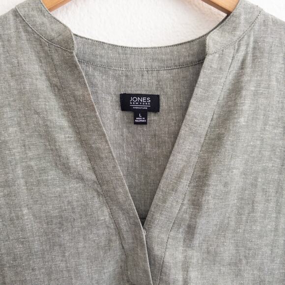 Jones New York Signature Linen Blend Green Sleeveless Tunic Top Size Large - Picture 3 of 6